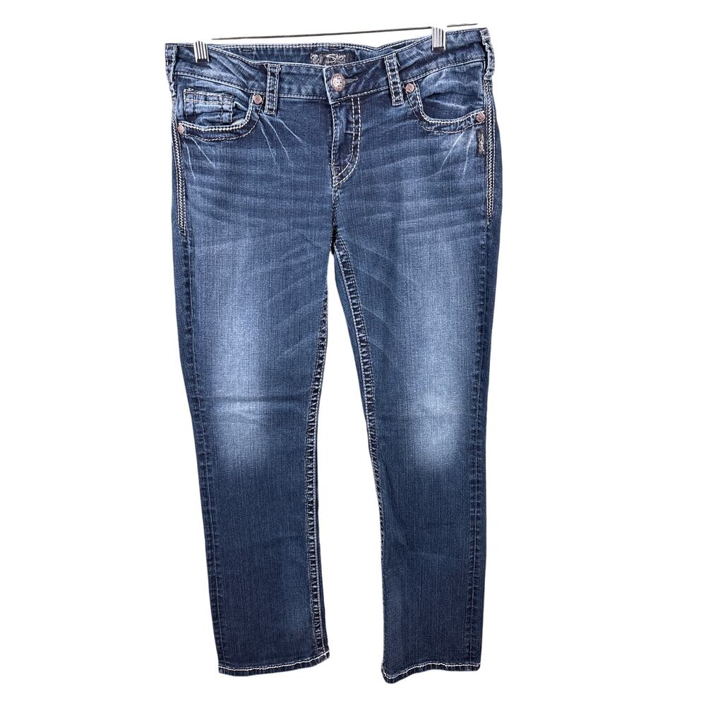 Silver Jeans Denim Pants Women 31x31 Blue Embroidered Aiko Mid Slim Boot Casual